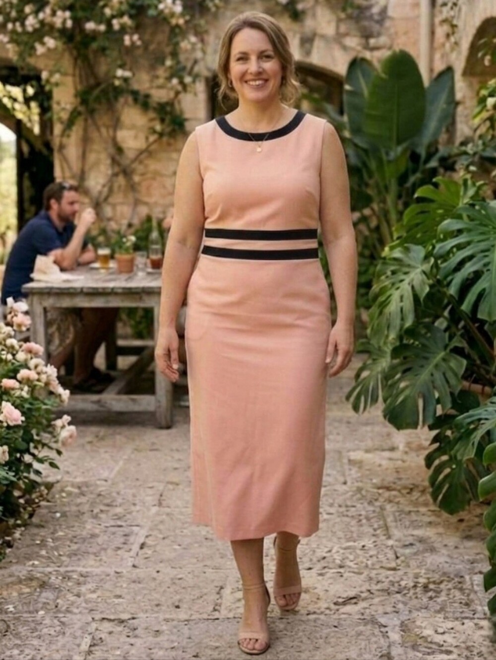 Jemma Pink Colorblock Double Banded Back Slit Sheath Dress Plus Size 18
